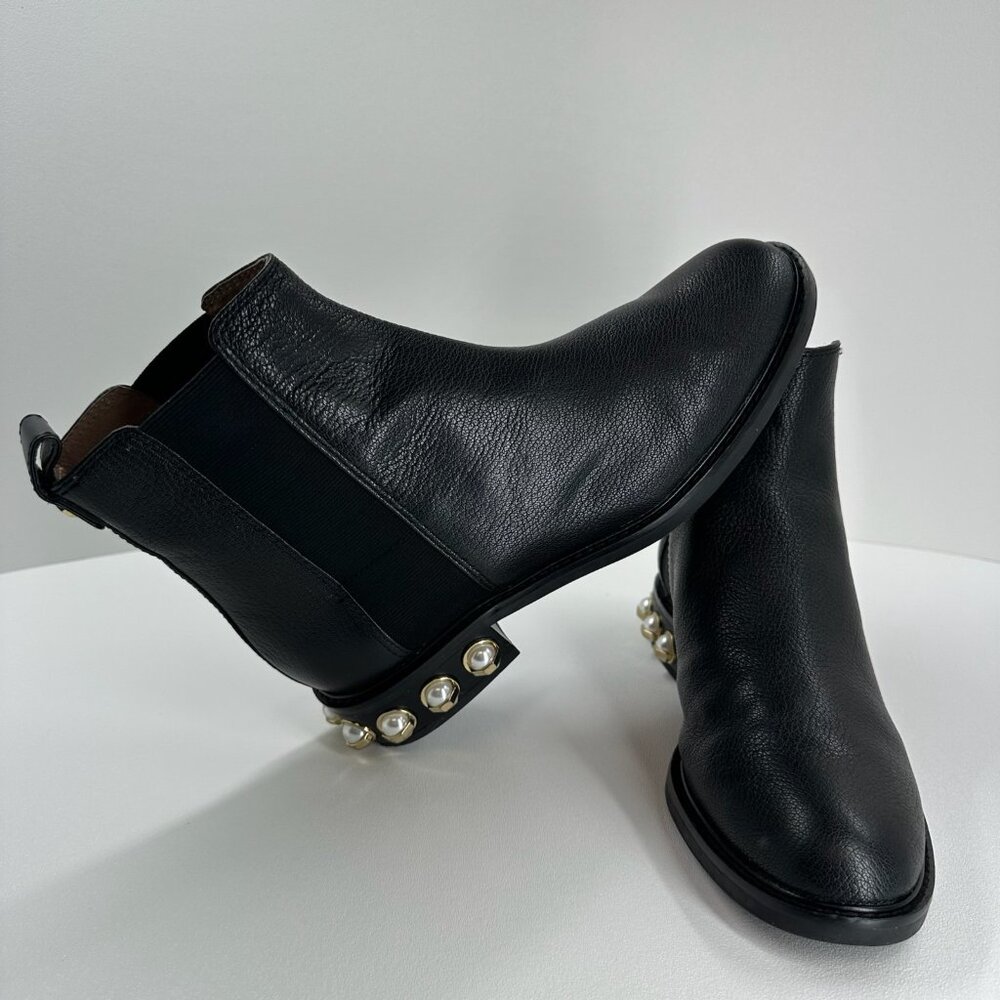 Louise et Cie Valtina Pearl Heel Chelsea Boots Women US 9M Pebbled Leather Black - Picture 7 of 13
